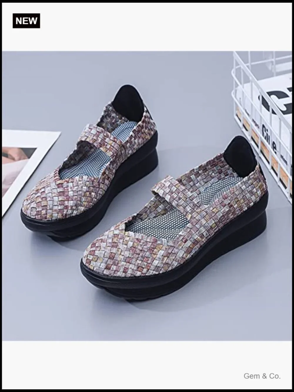 Woven Slip-On Platform Wedge Sandals Mary Jane Style Comfortable Walking Shoes